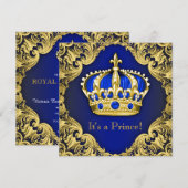 Invitation Fancy Prince Baby Shower Bleu (Devant / Derrière)