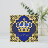 Invitation Fancy Prince Baby Shower Bleu (Debout devant)