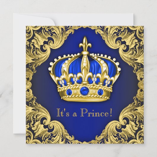Invitation Fancy Prince Baby Shower Bleu (Devant)