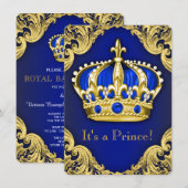 Invitation Fancy Prince Baby Shower Bleu (Devant / Derrière)