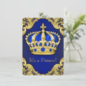 Invitation Fancy Prince Baby Shower Bleu (Debout devant)