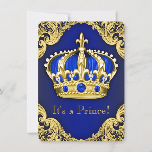Invitation Fancy Prince Baby Shower Bleu (Devant)