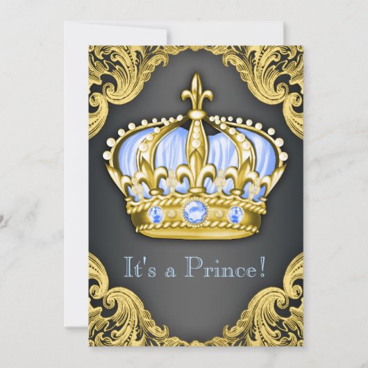 Invitation Fancy Prince Baby Shower Bleu Bébé (Devant)