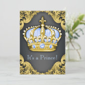 Invitation Fancy Prince Baby Shower Bleu Bébé (Debout devant)