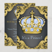 Invitation Fancy Prince Baby Shower Bleu Bébé (Devant / Derrière)