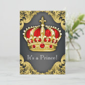 Invitation Fancy Prince Baby shower Regal Rouge (Debout devant)