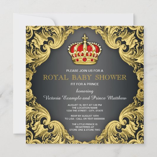 Invitation Fancy Prince Baby shower Regal Rouge (Dos)