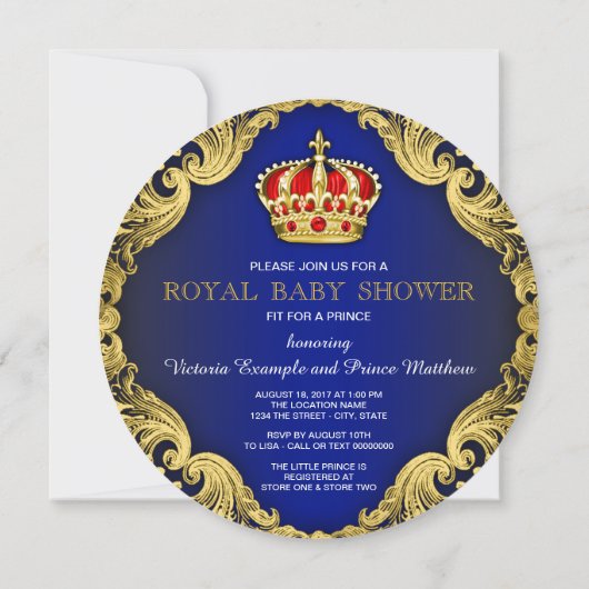 Invitation Fancy Prince Baby shower Royal Blue (Dos)