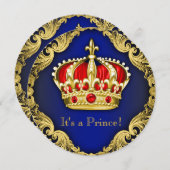 Invitation Fancy Prince Baby shower Royal Blue (Devant / Derrière)