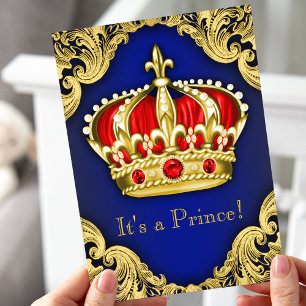 Invitation Fancy Prince Baby shower Royal Blue