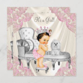 Invitation Fancy Princess Baby shower Ivory Pink Chaise (Devant / Derrière)
