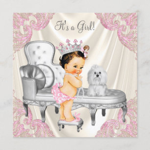 Invitation Fancy Princess Baby shower Ivory Pink Chaise