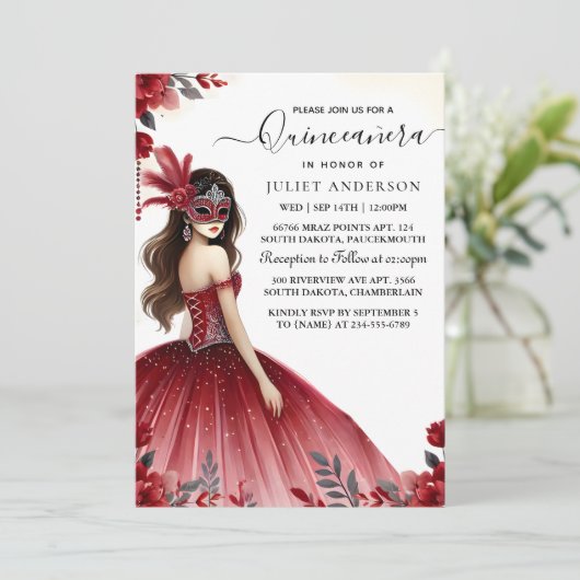 Invitation Fancy Prom Mask Fun Masquerade Ball Quinceanera (Debout devant)