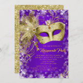 Invitation Fancy Purple Gold Parties scintillant Masquerade P (Devant / Derrière)