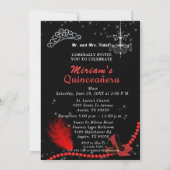 Invitation Fancy Quinceanera Masquerade rouge et argent (Dos)