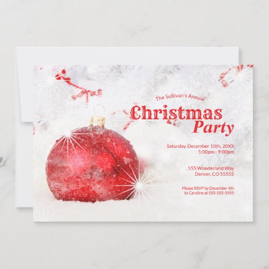 Invitation Fancy Red Bauble Frosted Orament fête de Noël (Devant)