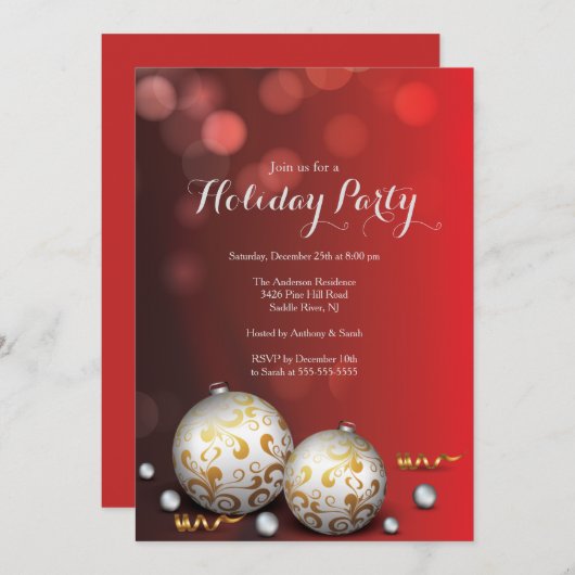 Invitation Fancy Red Bokeh Lights (Devant / Derrière)