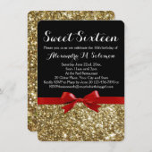 Invitation Fancy Red Parties scintillant Bow Sweet 16 Party I (Devant / Derrière)