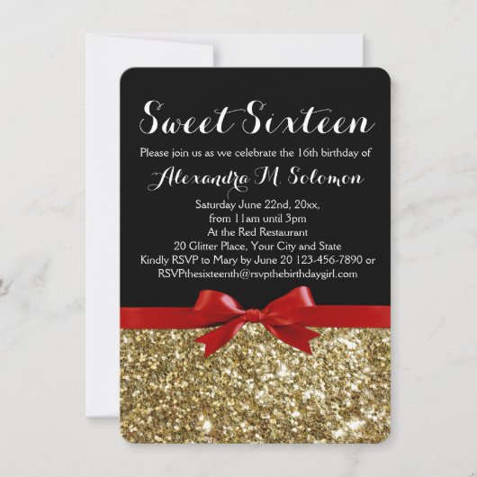 Invitation Fancy Red Parties scintillant Bow Sweet 16 Party I (Devant)