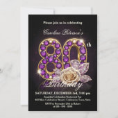 Invitation Fancy Regal Rose Améthyste Or 80e Anniversaire (Devant)