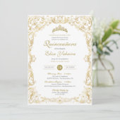 Invitation Fancy Regal White Gold Elegant Quinceanera (Debout devant)