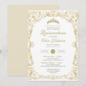 Invitation Fancy Regal White Gold Elegant Quinceanera (Devant / Derrière)