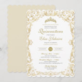 Invitation Fancy Regal White Gold Elegant Quinceanera (Devant / Derrière)