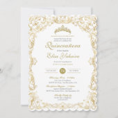 Invitation Fancy Regal White Gold Elegant Quinceanera (Devant)