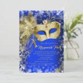 Invitation Fancy Royal Blue Gold Parties scintillant Masquera (Debout devant)