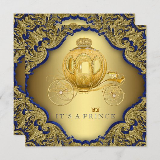 Invitation Fancy Royal Blue Gold Parties scintillant Prince B (Devant / Derrière)