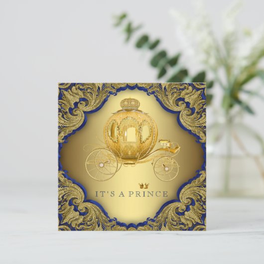 Invitation Fancy Royal Blue Gold Parties scintillant Prince B (Debout devant)