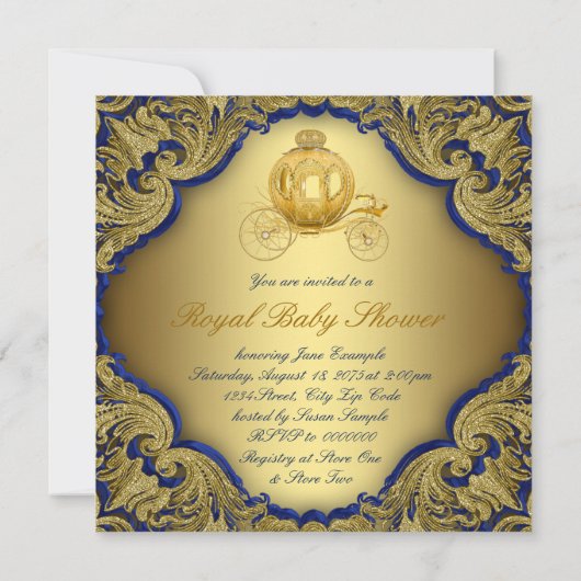 Invitation Fancy Royal Blue Gold Parties scintillant Prince B (Dos)