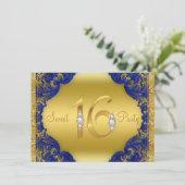 Invitation Fancy Royal Blue Gold Sweet 16 fête d'anniversaire (Debout devant)