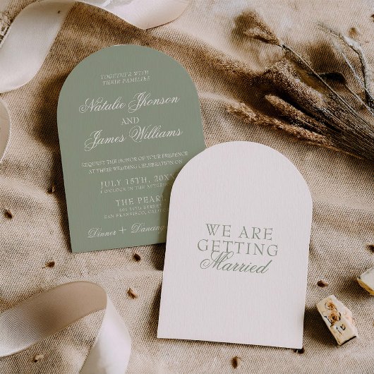Invitation Fancy Sage Green Boho Modern Arched Wedding