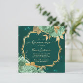 Invitation Fancy Sage Green Emerald Gold Floral Quinceanera (Debout devant)