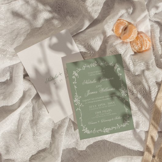 Invitation Fancy Sage Green Floral Boho Botanical Wedding