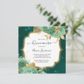 Invitation Fancy Sage Green Or Floral Rose Quinceanera (Debout devant)