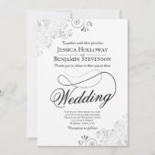 Invitation Fancy Script with Flourish Silver & White Wedding (Devant)