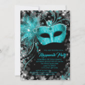 Invitation Fancy Teal Blue Glitter Masquerade Party (Devant)