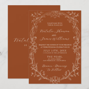 Invitation Fancy Terracotta Orange Brûlé Floral Mariage Bohèm