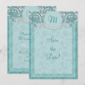 Invitation Fancy Turquoise baroque Monogramme Enregistrer la (Devant / Derrière)