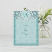 Invitation Fancy Turquoise baroque Monogramme Enregistrer la (Debout devant)