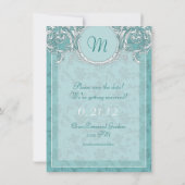 Invitation Fancy Turquoise baroque Monogramme Enregistrer la (Dos)
