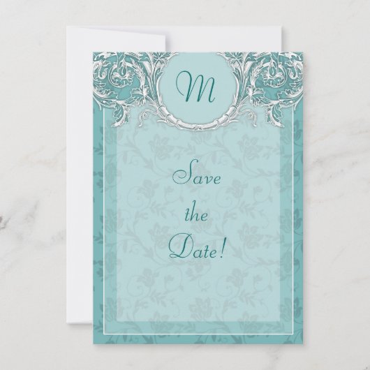 Invitation Fancy Turquoise baroque Monogramme Enregistrer la (Devant)