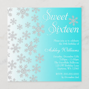 Invitation Fancy Turquoise Snowflakes Winter Wonderland Sweet