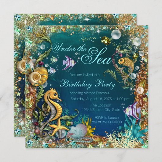Invitation Fancy Under the Sea Birthday Party (Devant / Derrière)