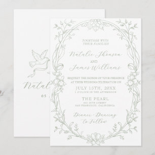 Invitation Fancy Vert Sauge Ancien Argent Editable Mariage