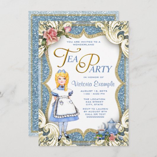 Invitation Fancy Wonderland Tea Party (Devant / Derrière)