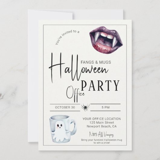 Invitation Fangs et Mugs Halloween Office Party Fun Team (Devant)