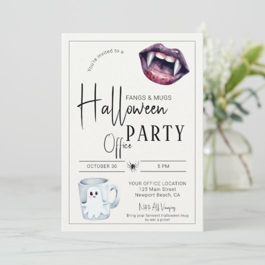 Invitation Fangs et Mugs Halloween Office Party Fun Team (Debout devant)